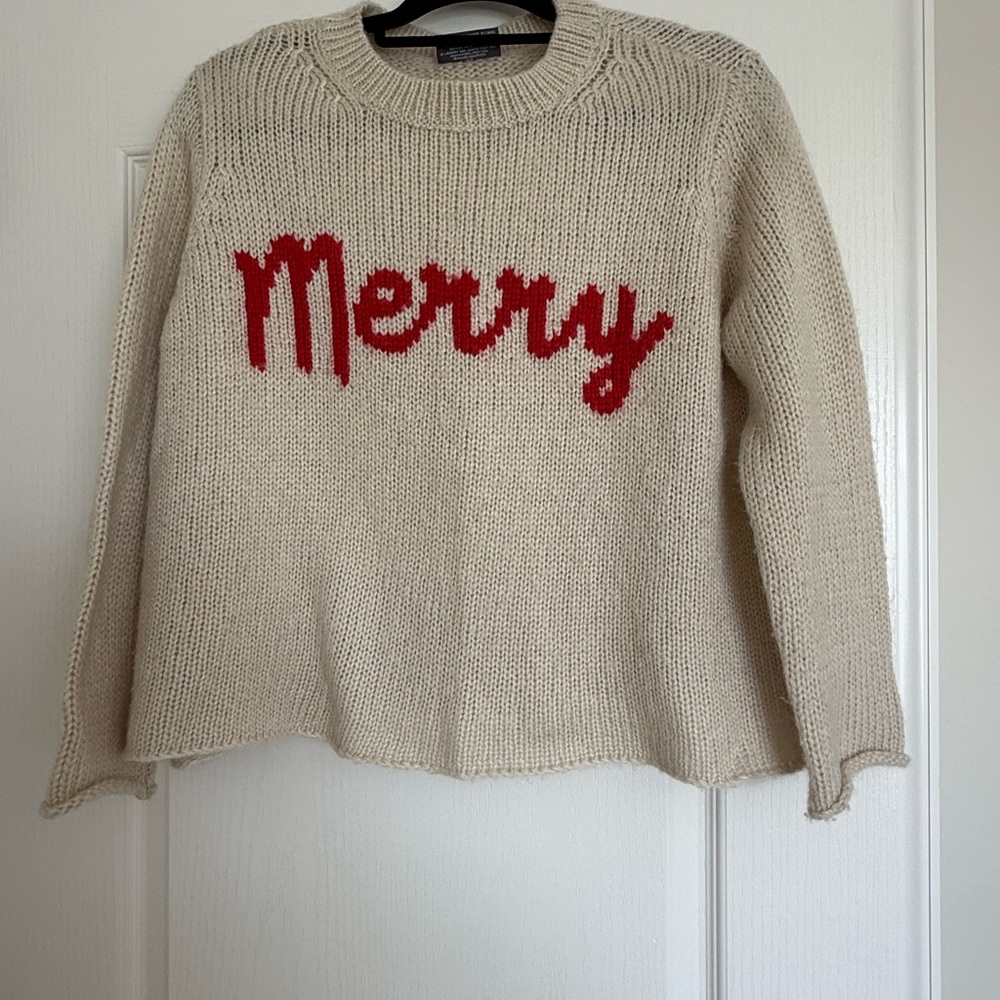 Wooden Ships Cream Sweater with Red 'Merry' Design